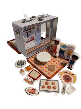 Play Maysie Metal Dollhouse Travel Magnetic ORANGE Kitchen Living Room Case Set